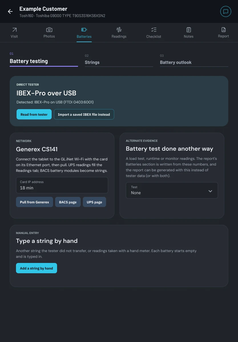 OHMEE battery testing screen