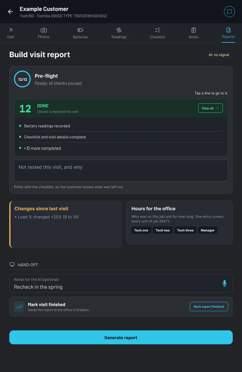 OHMEE build report screen