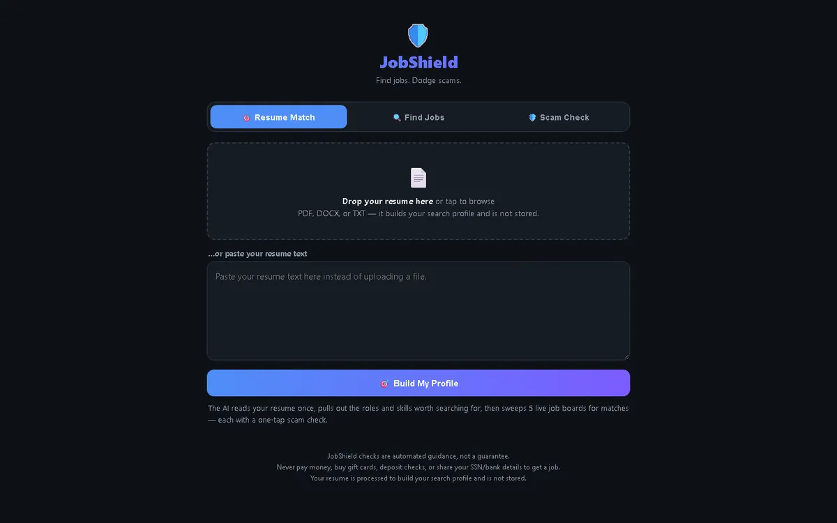 JobShield interface