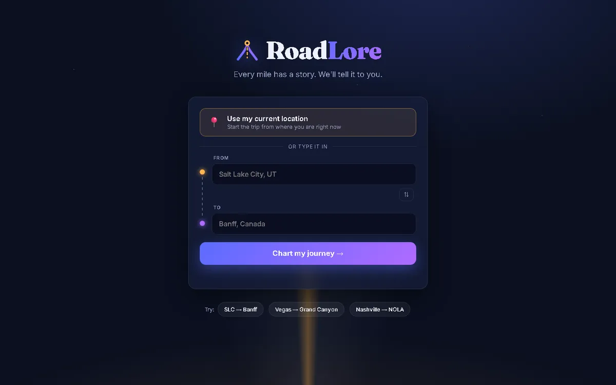 RoadLore interface