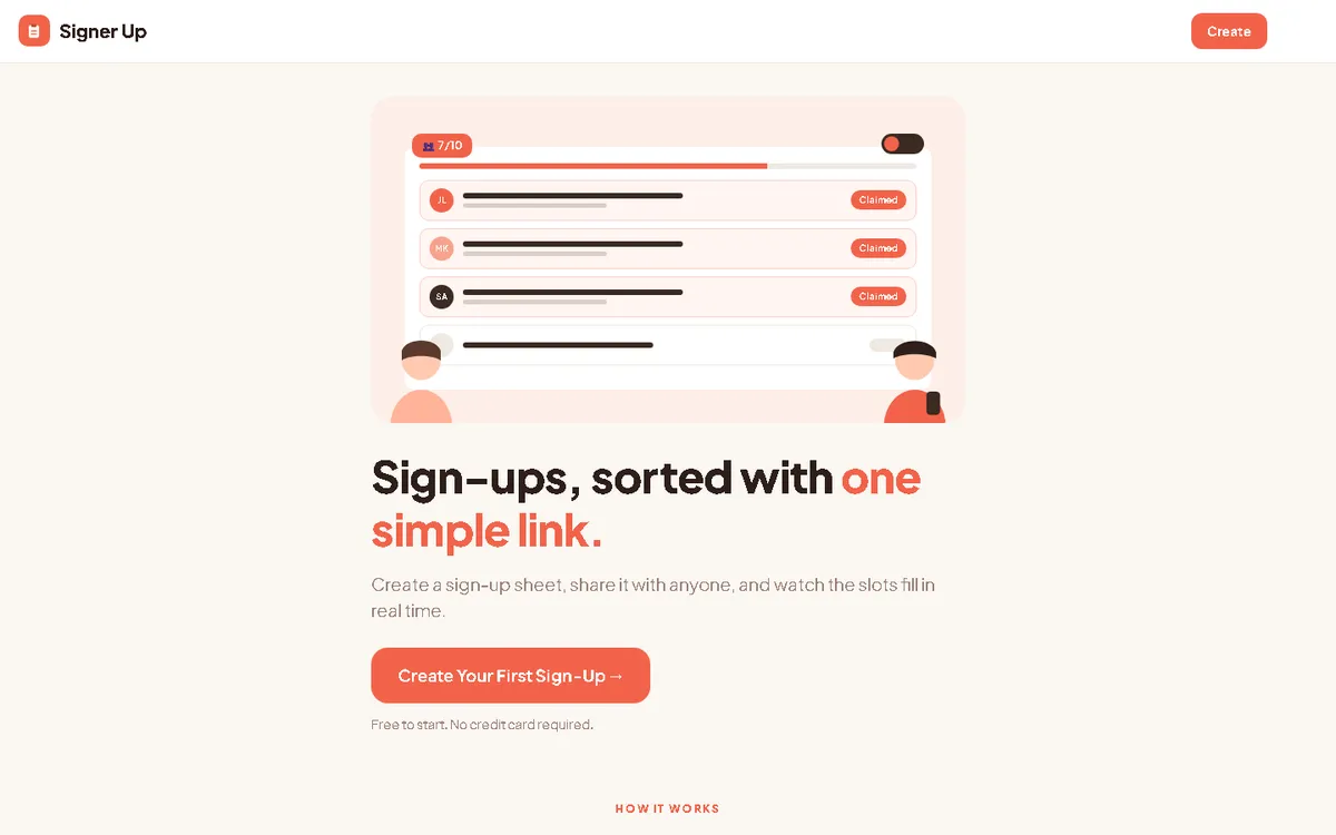 Signer Up interface